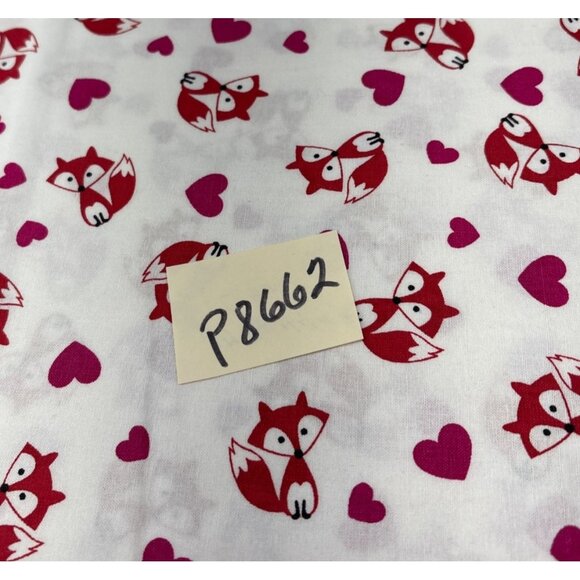 Red Fox & Hearts Cotton Fabric 13" x 44" JoAnn Adorable Craft Cute Print - Picture 5 of 7